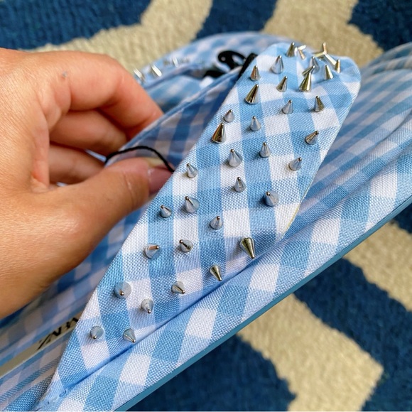 🩵 ZARA BLUE WHITE GINGHAM STUDDED FLIP FLOPS! - Picture 8 of 16